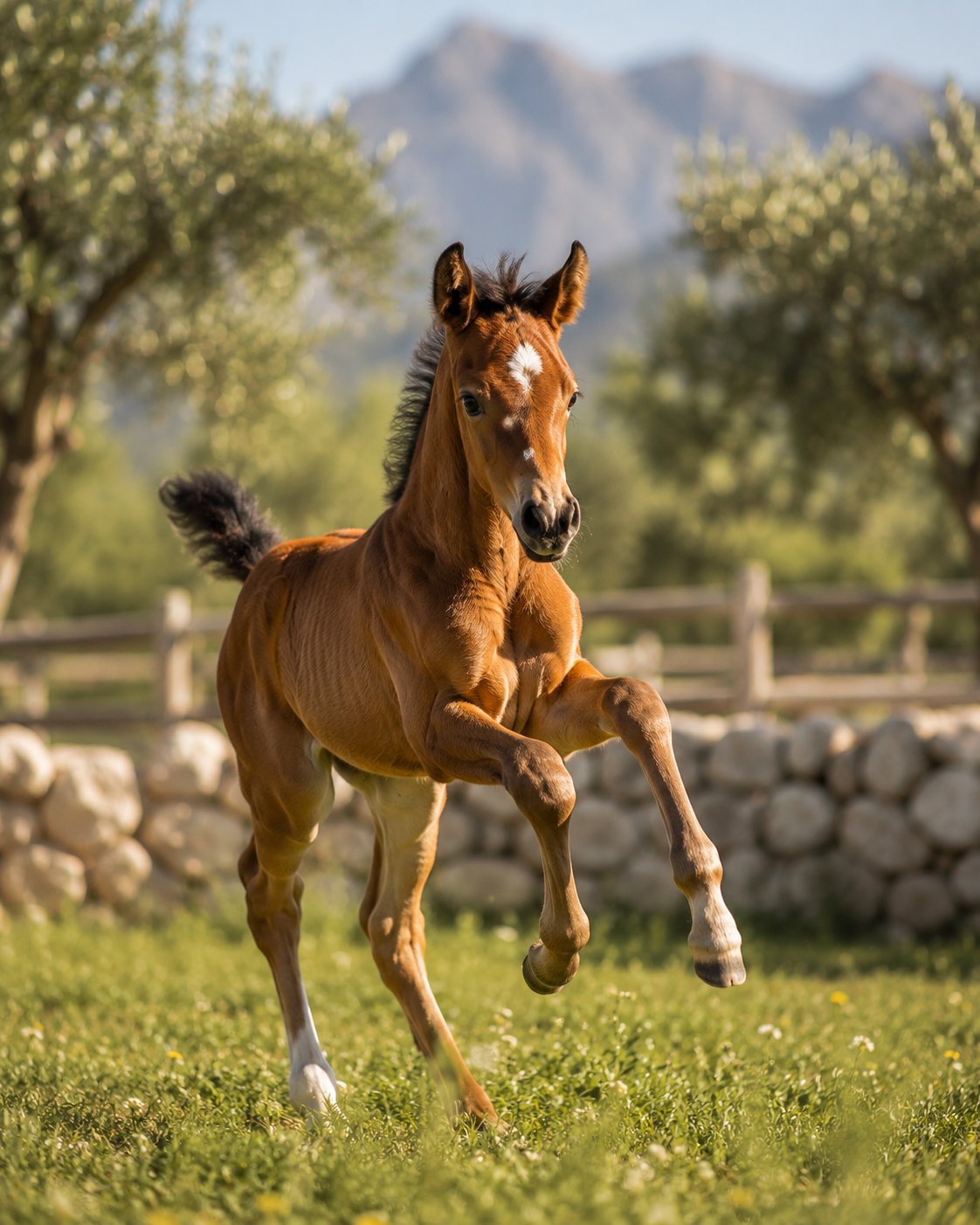 Foal playing in the paddock